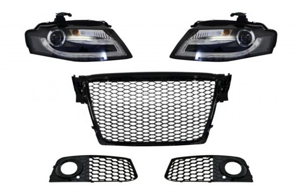 Merkeløst frontgitter med tåkelysdeksler og LED DRL-frontlykter egnet for AUDI A4 B8 8K (2008-2011) RS Design Piano Black |