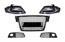 Merkeløst frontgitter med tåkelysdeksler og LED-kjørelys-lykter som passer for AUDI A4 B8 (2008-2011) RS4-design