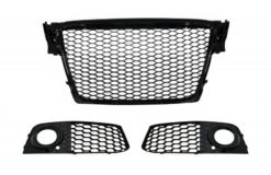 Merkeløst frontgitter med tåkelysdeksler Sidegitter egnet for Audi A4 B8 8K (2007-2012) RS Design Piano Black
