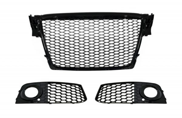 Merkeløst frontgitter med tåkelysdeksler Sidegitter egnet for Audi A4 B8 8K (2007-2012) RS Design Piano Black |