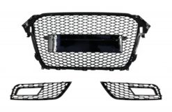 Merkeløst frontgitter med tåkelampedeksler egnet for AUDI A4 B8 Facelift (2012-2015) RS Design Honeycomb Piano Black & PDC deksler