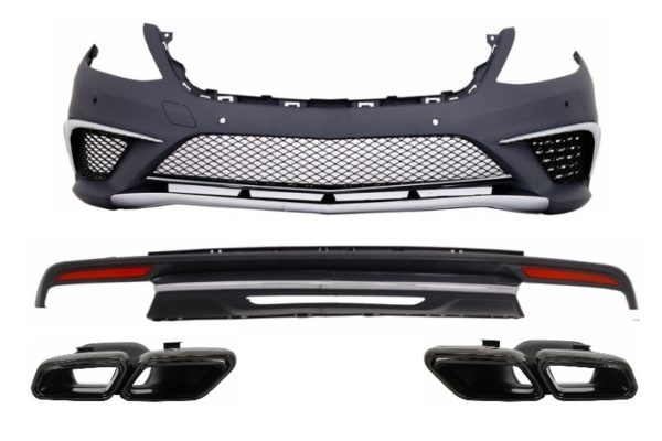 Karosserisett egnet for Mercedes S-Klasse W222 Sport Line Package (2013-06.2017) S63 Design med svarte eksospottespisser