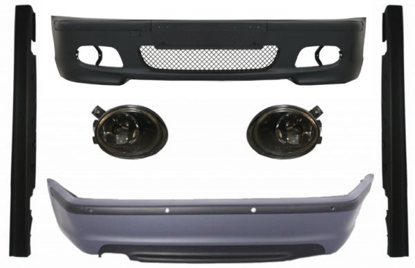 Karosserisett egnet for BMW 3-serie E46 Sedan (1998-2004) Støtfanger med PDC-sideskjørt og tåkelys Smoke Lens M-Technik Design |