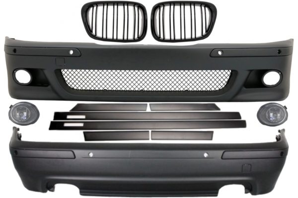 Karosserisett egnet for BMW 5-serie E39 (1997-2003) Double Outlet M5 Design med PDC+Grog Lights Chrom og Central Grilles Piano Black+Dørlister |