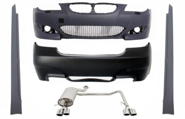 Karosserisett egnet for BMW 5-serie E60 (2003-2010) med komplett eksosanlegg Twin Double Quad og sideskjørt M5 Design |