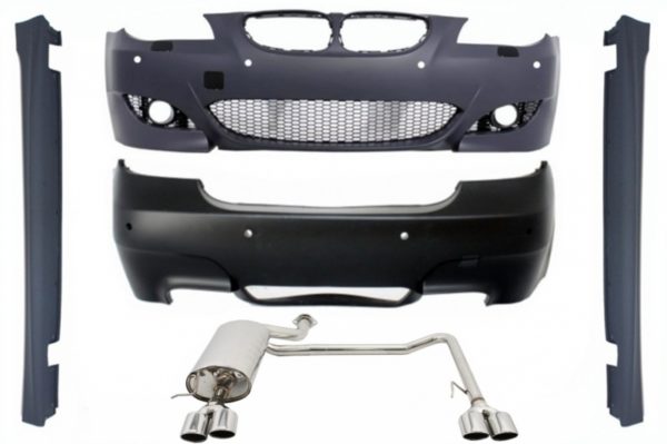 Karosserisett egnet for BMW 5-serie E60 (2003-2007) M5-design med komplett eksosanlegg Twin Double Quad og sideskjørt