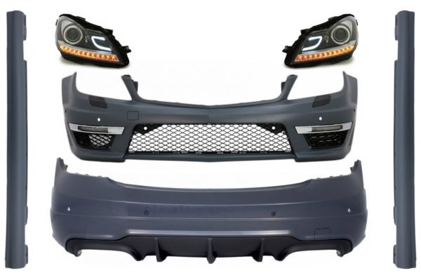 Karosserisett egnet for Mercedes C-Klasse W204 (2007-2015) Facelift C63 Design med LED-frontlykter |