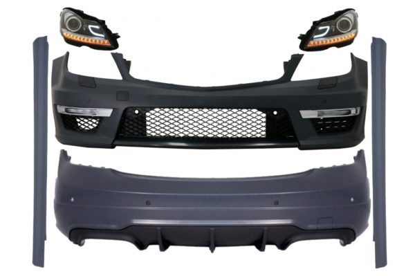 Karosserisett egnet for Mercedes C-klasse W204 (2007-2015) Facelift C63 Design med frontlykter Daytime LED DRL