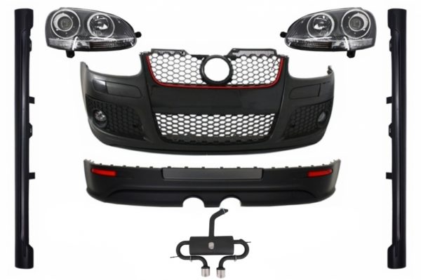 Karosserisett egnet for VW Golf Mk V 5 (2003-2007) GTI R32 Design med komplett eksosanlegg og frontlykter Xenon Look Chrome Edition