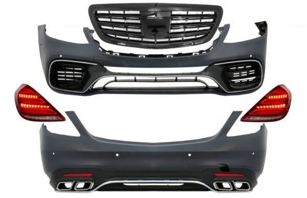 stylingpakke og baklys Full LED med sekvensielle dynamiske svinglys og grillpiano svart - Mercedes S-Klasse W222 (2013-06.2017) S63 Design