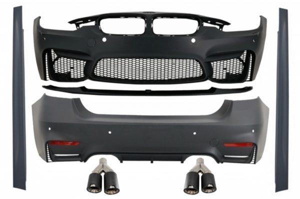 Karosserisett med doble doble eksospotter egnet for BMW F30 (2011-2019) EVO II M3 CS-stil uten tåkelys