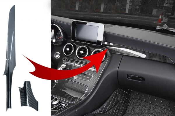 Car Center Console Dashboard Strips Interiør Trim Passer for Mercedes C-Klasse W205 (2014-2018) GLC X253 (2015-2018) Carbon Fiber Style LHD |