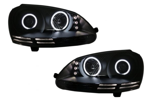 CCFL Angel Eyes LED-frontlykter egnet for VW Golf V 5 Jetta 5 (2004-2009) Svart