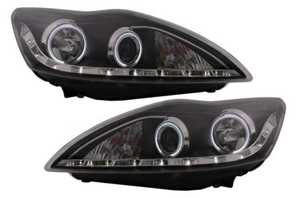 CCFL LED DRL Angel Eyes Frontlykter egnet for Ford Focus II Facelift (2008-2010) Svart