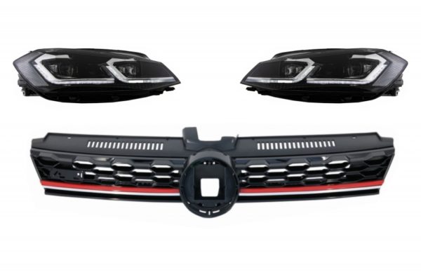 Sentral Merkeløs Grille egnet for VW Golf 7.5 VII Facelift (2017-up) med LED-frontlykter Sequential Dynamic Turning Lights GTI Design