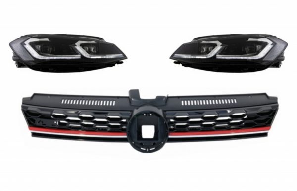 Sentral Merkeløs Grille egnet for VW Golf 7.5 VII Facelift (2017-up) med LED-frontlykter Bi-Xenon Sequential Dynamic Turning Lights GTI Design