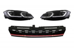 Sentralt merkeløs grille med LED-frontlykter Sekvensielle dynamiske svinglys egnet for VW Golf 7.5 VII Facelift (2017-up) GTI Design rød og krom