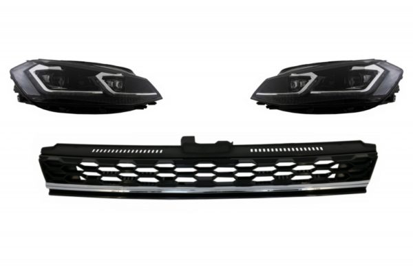 Sentral merkeløs grill med LED-frontlykter Bi-Xenon Sequential Dynamic Turning Lights egnet for VW Golf 7.5 Facelift (2017-up) GTI Design Chrome |