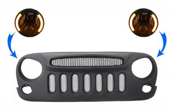 Sentralt frontgitter med 7-tommers CREE LED-frontlykter egnet for JEEP Wrangler JK (2007-2017) Angry Bird Design Spectre Mask |