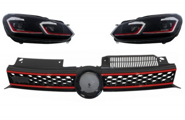 Sentralgitter Frontgitter egnet for VW Golf 6 VI (2008-2012) med LED-frontlykter som flyter dynamiske sekvensielle svinglys GTI Design |