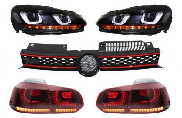 Sentralgitter egnet for VW Golf 6 VI (2008-2012) med frontlykter LED DRL U-design og baklys Full LED