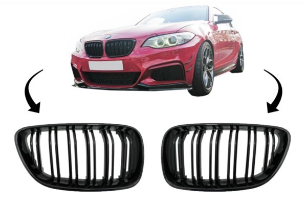 Sentral nyregitter egnet for BMW 2-serie F22 F23 F87 (2014-up) Double Stripe M Design Piano Black |