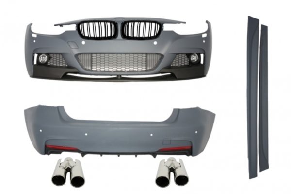 Komplett karosserisett Sentralt dobbeltgitter skinnende svart med eksospottespisser egnet for BMW F30 2011+