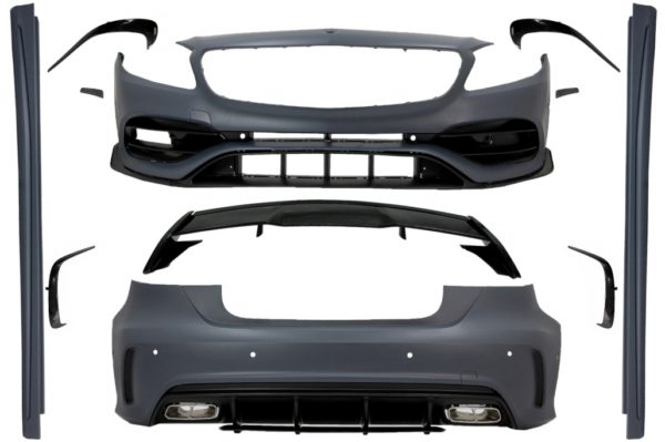 Komplett karosserisett egnet for Mercedes A-Klasse W176 (2012-2018) A45 Design med Spoiler Splitters Finner Aero