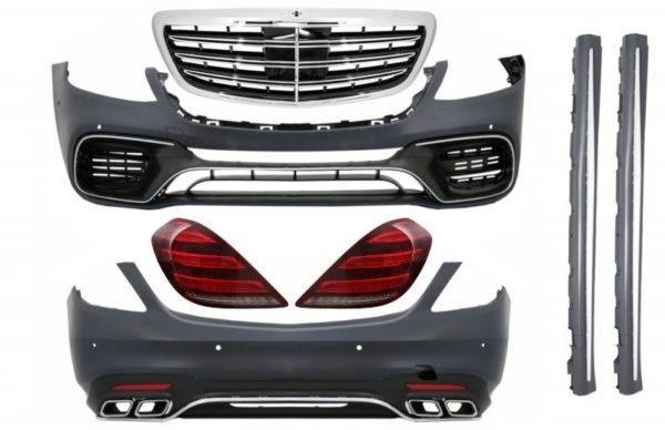 Komplett karosserisett egnet for Mercedes S-klasse W222 (2013-2017) Facelift S63 Design og baklys Full LED med sekvensielle dynamiske svinglys |