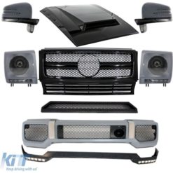 Stylingsett - Mercedes W463 G-klasse G65 Design med hettebøyle på motorhjelm Obsidian svart