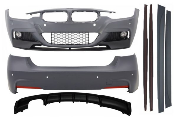 Komplett karosserisett egnet for BMW 3-serie F30 (2011-2014) og F30 LCI Facelift (2015-opp) M-Performance Design Enkelt utløp dobbel eksos |