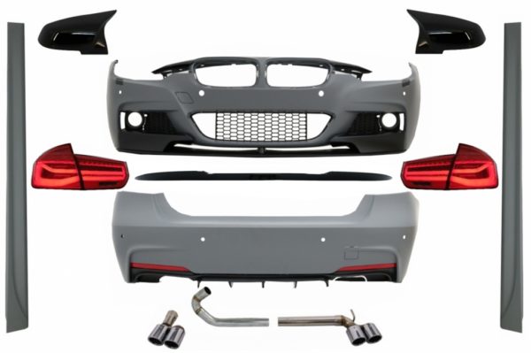 Stylingsett - BMW 3-serie F30 (2011-2019) M-Performance-design med speildeksler og LED-baklys rød / klar Dynamic |