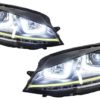 Komplett karosserisett egnet for VW Golf 7 VII 5G1 (2012-2017) R400 Design med komplett eksosanlegg og frontlykter 3D LED DRL Gul FLYTENDE dynamiske sekvensielle svinglys |
