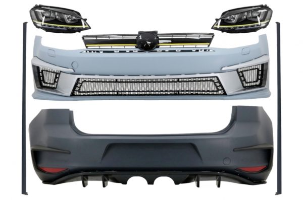 Komplett karosserisett egnet for VW Golf 7 VII (2012-2017) R400 Look med frontlykter 3D LED DRL Gul FLOWING Dynamic Sequential Turning Lights |