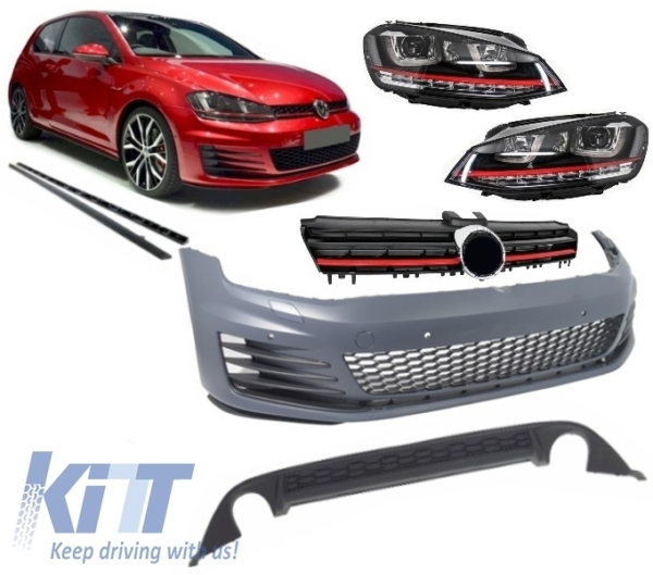 Komplett karosserisett egnet for VW Golf 7 VII 2013-2016 GTI Look med frontgitter og frontlykter LED DRL |