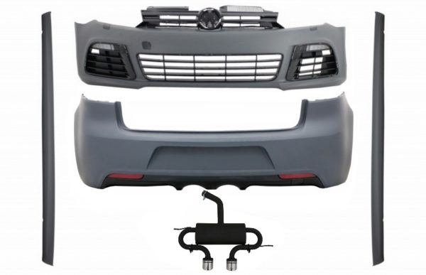 Komplett karosserisett egnet for VW Golf VI 6 R20 Look (2008-2013) med komplett eksosanlegg R20-montering |