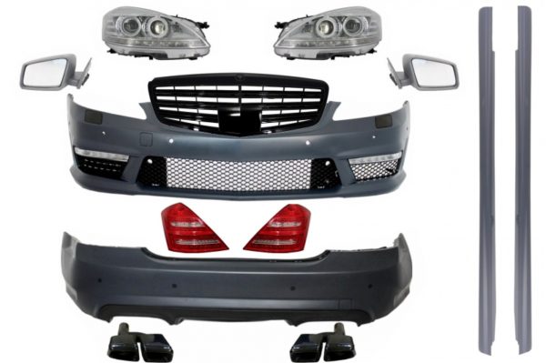 Stylingsett med Grill piano svart komplett speilmontering - Mercedes-Benz S-Klasse W221 2005-2009 (LWB) Ansiktsløftning A-Design