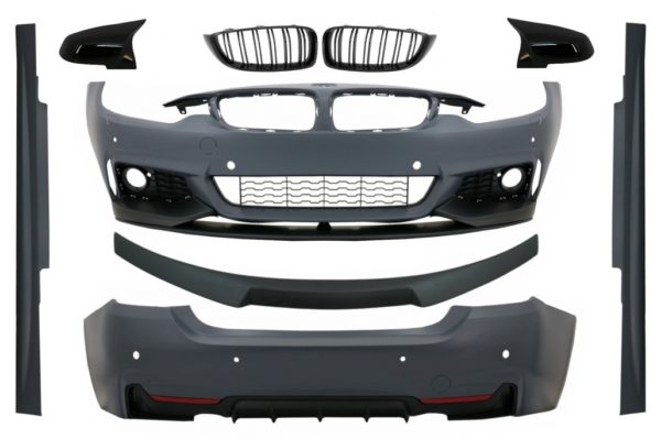 Komplett karosserisett med bagasjeromsspoiler matt svart og speildeksler som passer for BMW 4-serie F32 Coupe (2013-03.2019) M Design