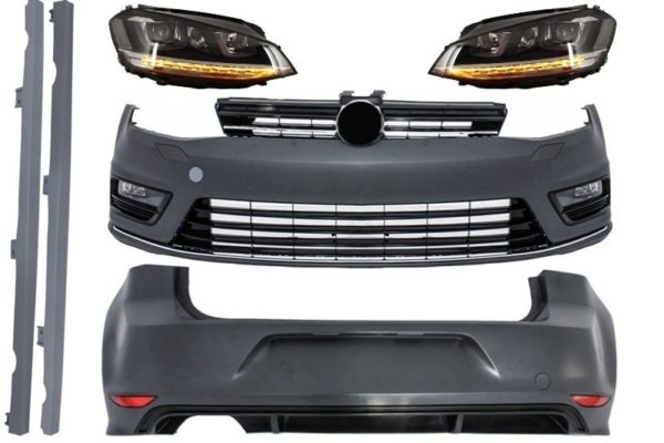 Komplett kroppssett egnet for VW Golf 7 VII 2012-2017 R-line Look med frontlykter 3D LED DRL svinglys sølv |