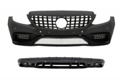 Komplett støtfanger foran med diffuser og svarte tips egnet for MERCEDES C-klasse W205 S205 (2014-2020) Kun for AMG Sport Line