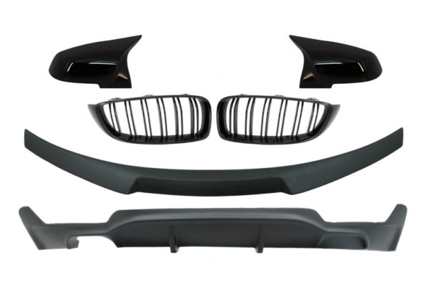 Konverteringspakke til M Performance Design Sentral nyregitter med bagasjeromsspoiler og speildeksler egnet for BMW 4-serie Coupe F32 (2013-up) luftspreder matt svart |