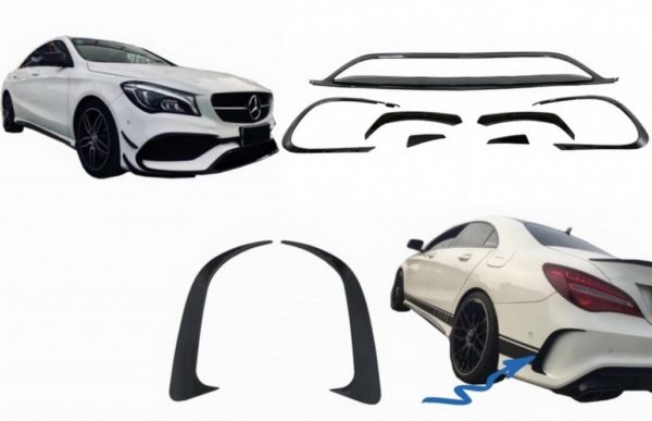 Forreste og bakre støtfangersplittere Finner Aero-konverteringssett egnet for Mercedes CLA W117 Facelift (2016-2018) CLA45 Design Canards Piano Black