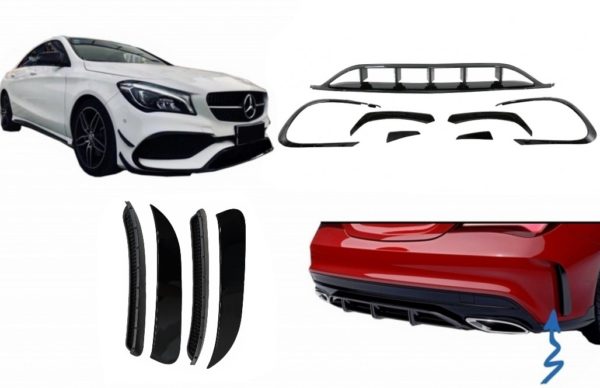 Forreste og bakre støtfangersplittere Finner Sideventilasjonsklaffer Aero-konverteringssett egnet for Mercedes CLA W117 Facelift (2016-2018) CLA45 Design Canards Piano Black |