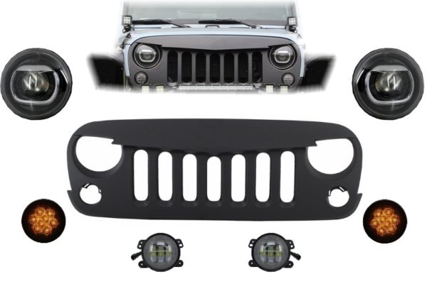 Frontmonteringsgitter og LED-lys egnet for JEEP Wrangler Rubicon JK (2007-2017) Angry Bird Design |