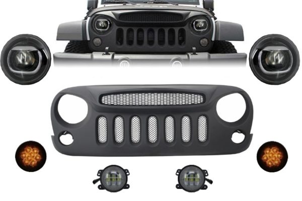 Frontmonteringsgitter og LED-lys egnet for JEEP Wrangler Rubicon JK (2007-2017) Angry Bird Design Spectre Mask