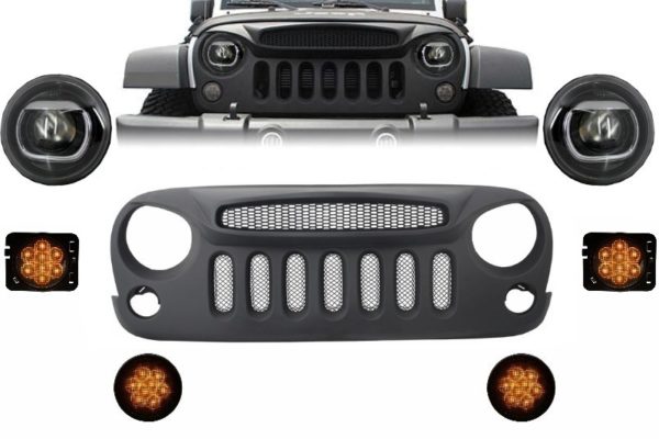 Frontmonteringsgitter og LED-lys egnet for JEEP Wrangler Rubicon JK (2007-2017) Angry Bird Design Spectre Mask