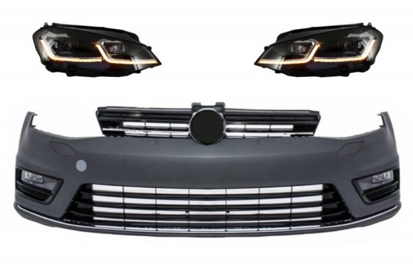 Støtfanger foran og LED-frontlykter Bi-Xenon-look med sekvensielle dynamiske svinglys egnet for VW Golf VII 7 (2013-2017) R-Line Look |