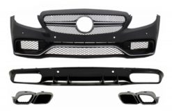 Fremre støtfanger og bakre støtfanger Valance Diffuser egnet for Mercedes C-Klasse C205 A205 Coupe Cabriolet (2014-2019) C63S Design Silver Tips