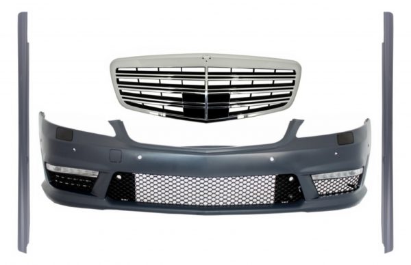 Støtfanger foran med sentralgitter som passer for Mercedes W221 S-klasse (2005-2010) og sideskjørt S63 S65 Design |