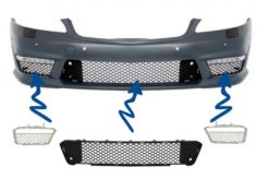 Frontstøtfanger sentral-nedre gitter og sidegitter egnet for Mercedes S-Klasse W221 (2005-2012) S63 S65 Design